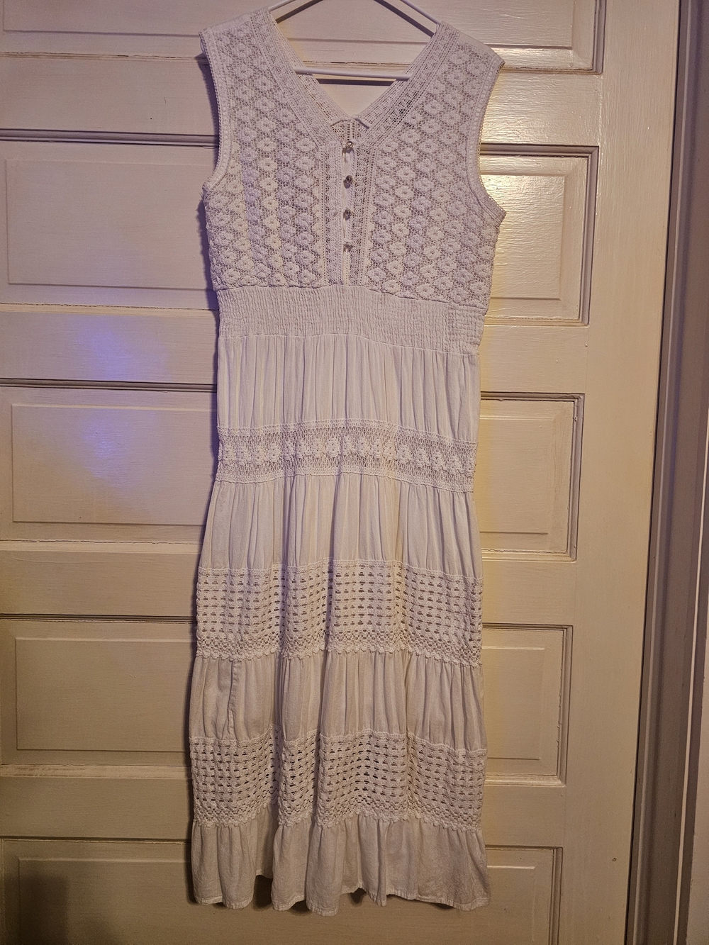 NAOO White Boho Sleeveless Crochet Maxi Dress Size XL